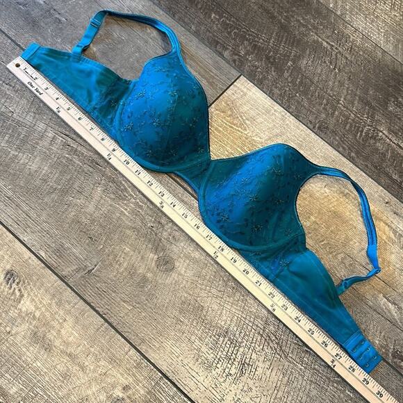 Natori Teal Green Full Coverage Lightly Lined Floral Lace Bra Size 36DD - Picture 3 of 8